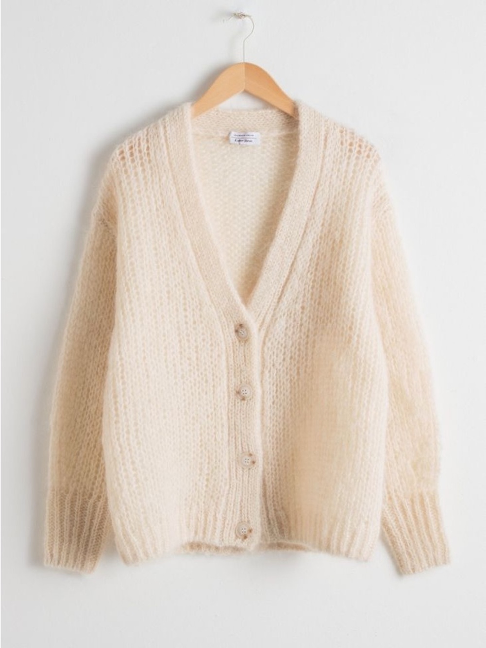& Other Stories Mohair Wool Cardigan S Ivory Cream Open Knit Oversized Sweater